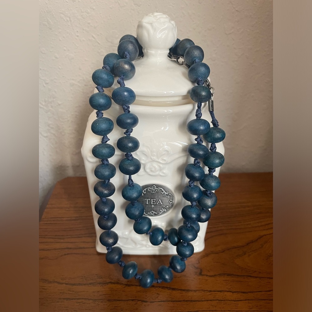Blue Wood Bead Necklace, Women’s and Mens Necklace, Boho- UNISEX